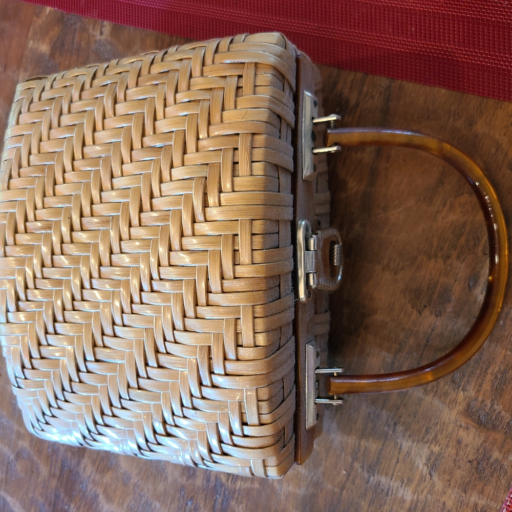 Tan Mini Boxy Bag with Woven Design